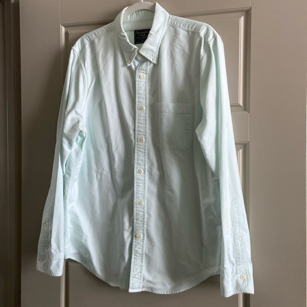 Abercrombie & Fitch aqua button down flannel long sleeve shirt, gently used.